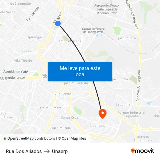 Rua Dos Aliados to Unaerp map