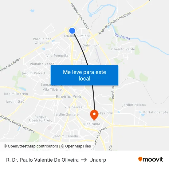 R. Dr. Paulo Valentie De Oliveira to Unaerp map