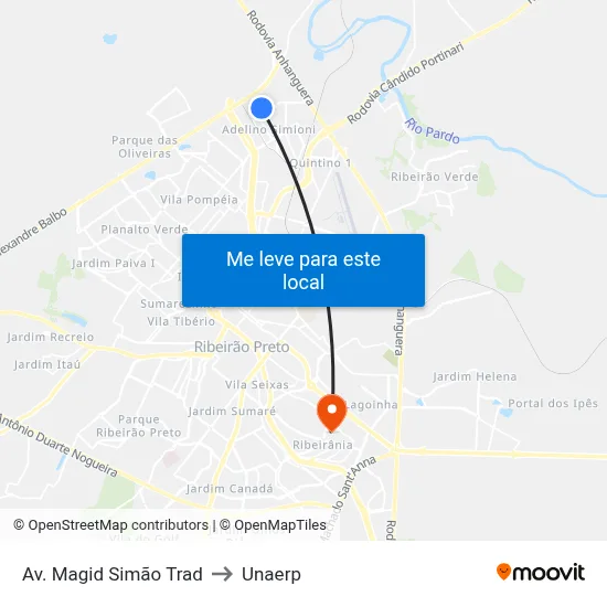 Av. Magid Simão Trad to Unaerp map