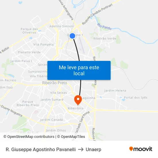 R. Giuseppe Agostinho Pavanelli to Unaerp map
