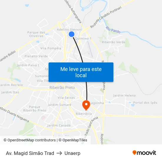 Av. Magid Simão Trad to Unaerp map