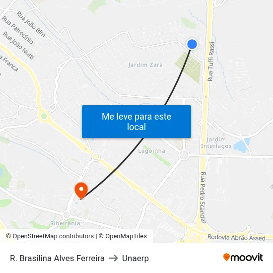 R. Brasilina Alves Ferreira to Unaerp map