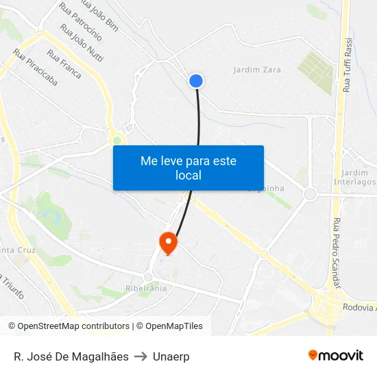R. José De Magalhães to Unaerp map
