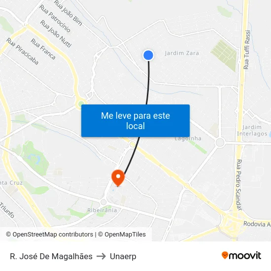 R. José De Magalhães to Unaerp map