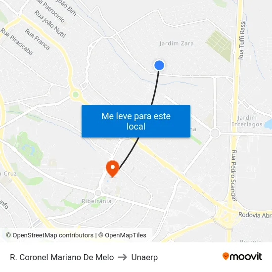 R. Coronel Mariano De Melo to Unaerp map
