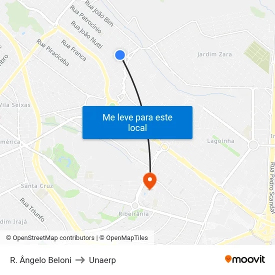 R. Ângelo Beloni to Unaerp map