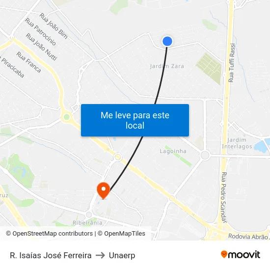 R. Isaías José Ferreira to Unaerp map