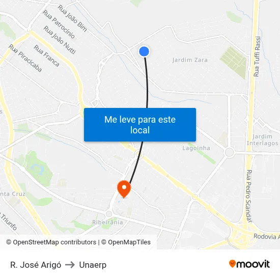 R. José Arigó to Unaerp map