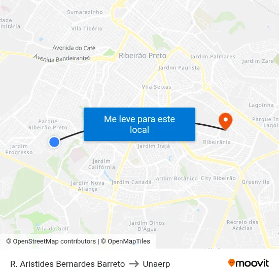 R. Aristides Bernardes Barreto to Unaerp map