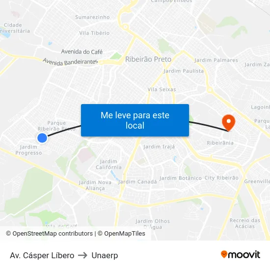 Av. Cásper Líbero to Unaerp map