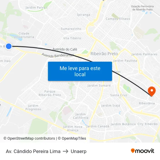 Av. Cândido Pereira Lima to Unaerp map