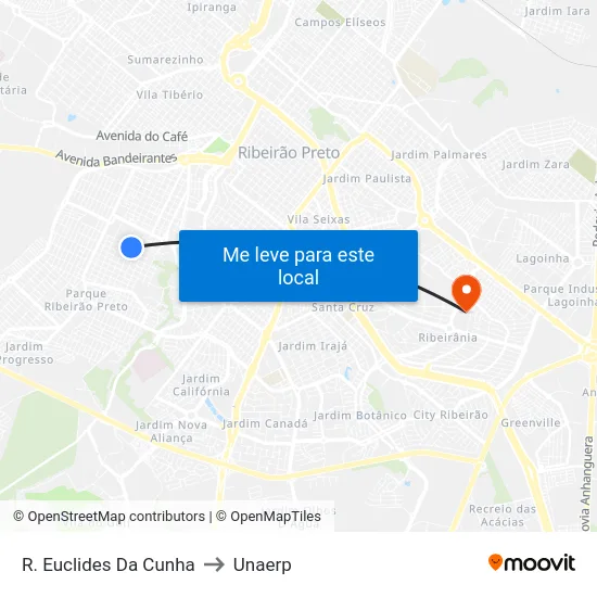 R. Euclides Da Cunha to Unaerp map