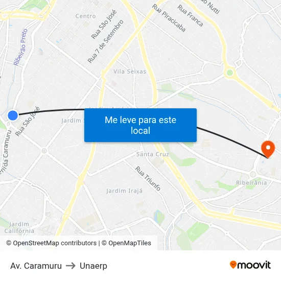 Av. Caramuru to Unaerp map