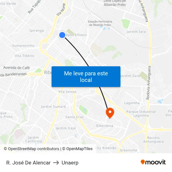 R. José De Alencar to Unaerp map