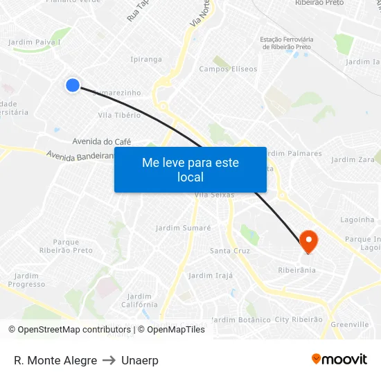 R. Monte Alegre to Unaerp map