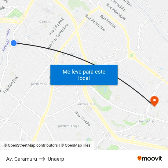 Av. Caramuru to Unaerp map