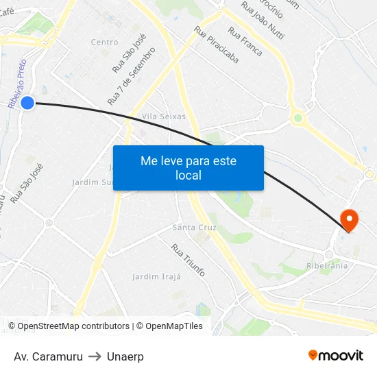 Av. Caramuru to Unaerp map