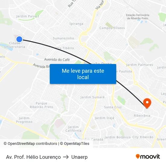 Av. Prof. Hélio Lourenço to Unaerp map