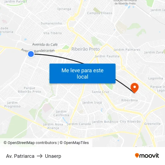 Av. Patriarca to Unaerp map