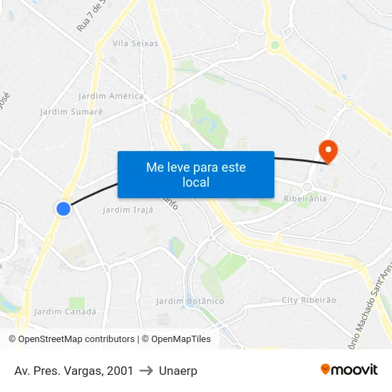 Av. Pres. Vargas, 2001 to Unaerp map