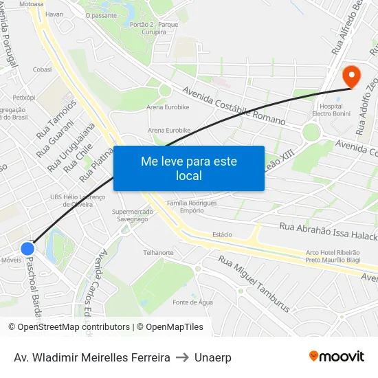 Av. Wladimir Meirelles Ferreira to Unaerp map