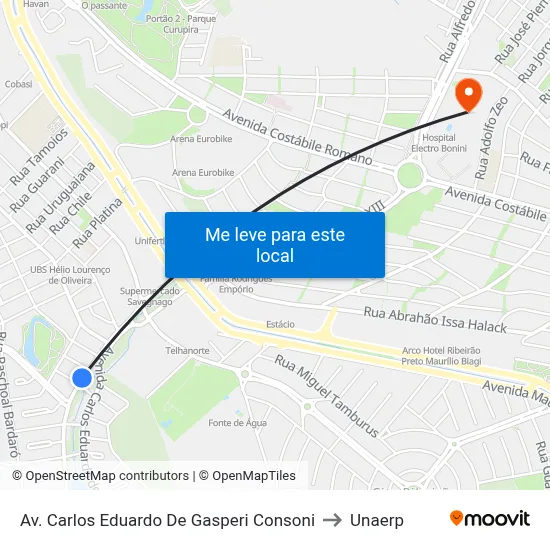 Av. Carlos Eduardo De Gasperi Consoni to Unaerp map