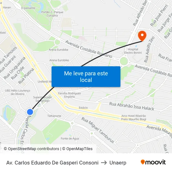 Av. Carlos Eduardo De Gasperi Consoni to Unaerp map