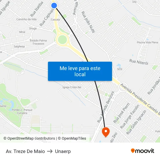 Av. Treze De Maio to Unaerp map