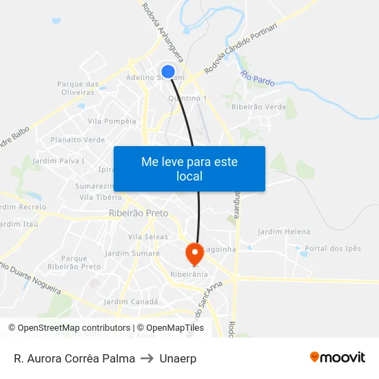 R. Aurora Corrêa Palma to Unaerp map