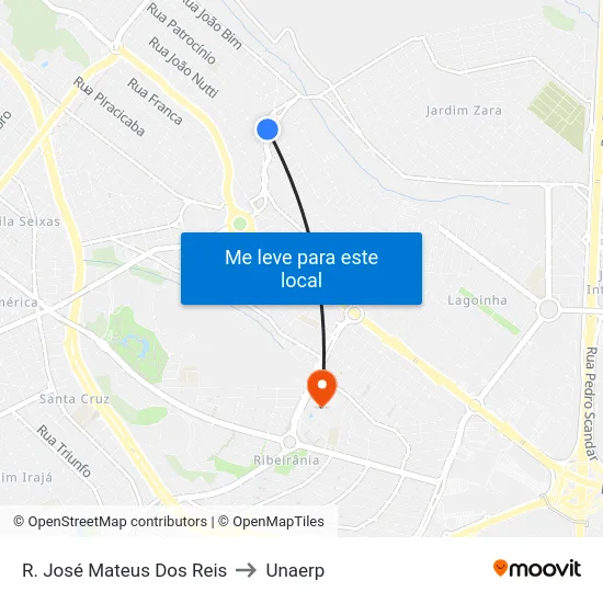 R. José Mateus Dos Reis to Unaerp map