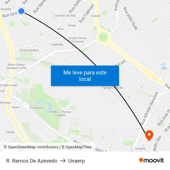 R. Ramos De Azevedo to Unaerp map