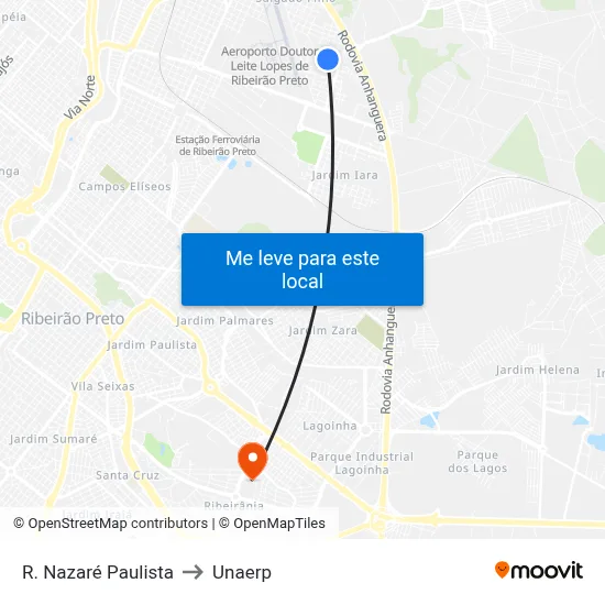 R. Nazaré Paulista to Unaerp map