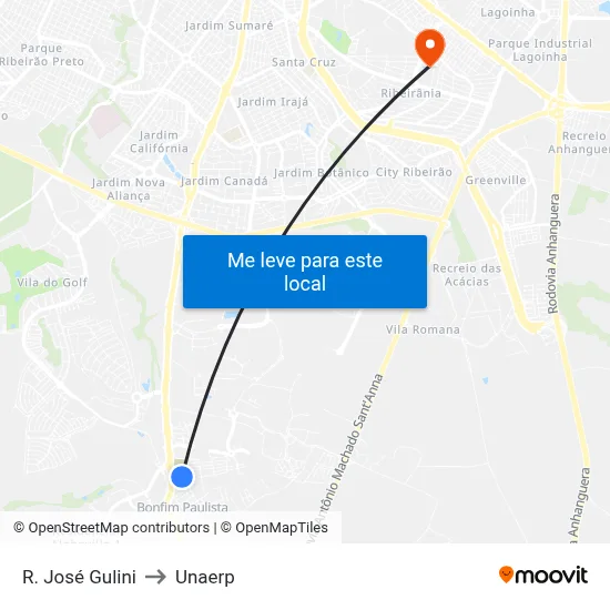 R. José Gulini to Unaerp map