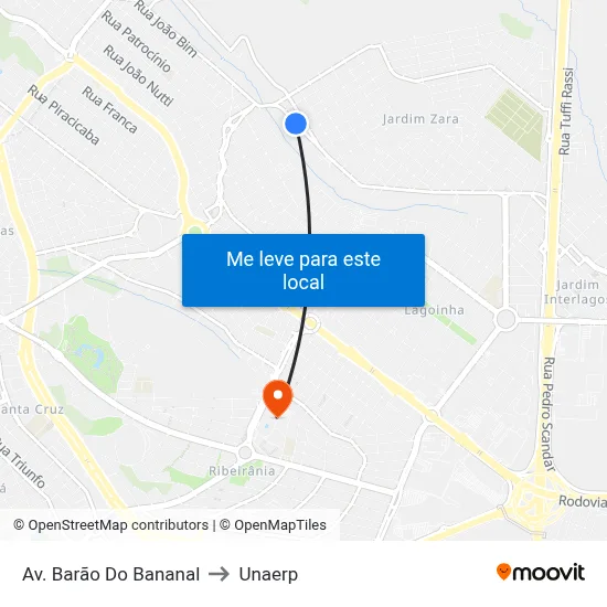 Av. Barão Do Bananal to Unaerp map