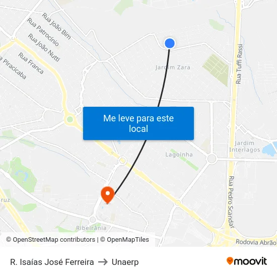 R. Isaías José Ferreira to Unaerp map