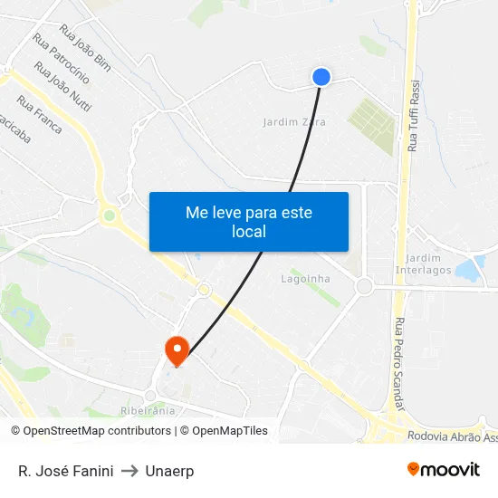 R. José Fanini to Unaerp map
