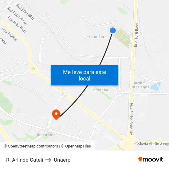 R. Arlindo Cateli to Unaerp map