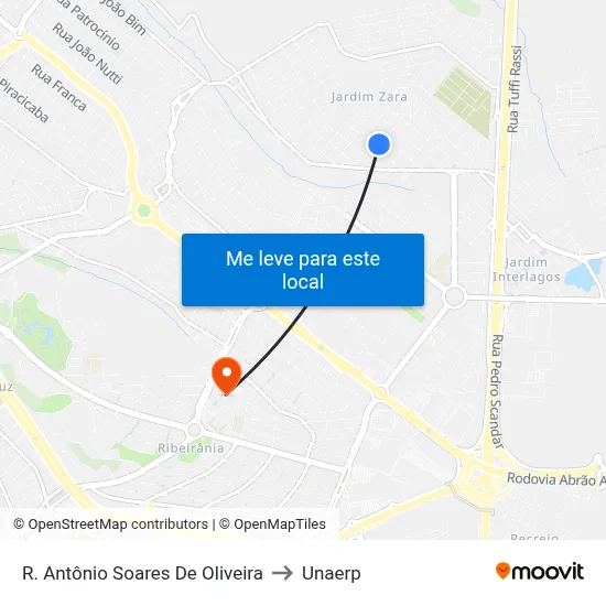 R. Antônio Soares De Oliveira to Unaerp map