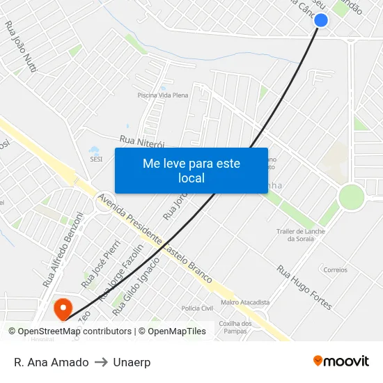 R. Ana Amado to Unaerp map