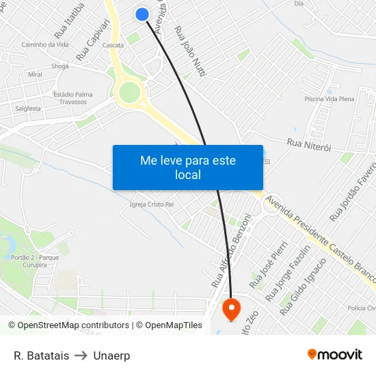 R. Batatais to Unaerp map