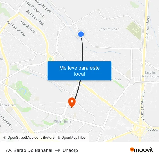 Av. Barão Do Bananal to Unaerp map