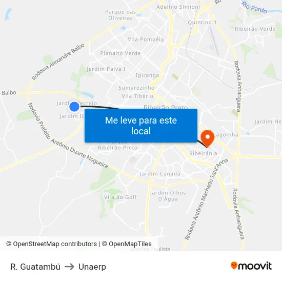 R. Guatambú to Unaerp map