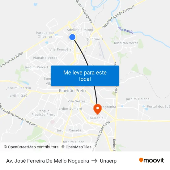 Av. José Ferreira De Mello Nogueira to Unaerp map