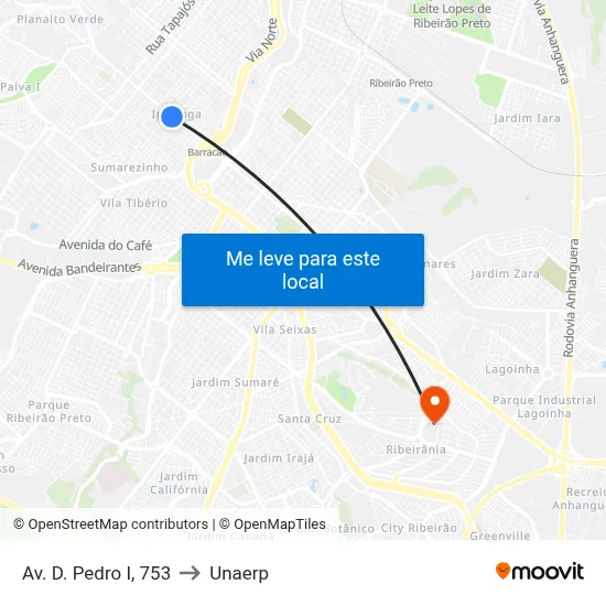 Av. D. Pedro I, 753 to Unaerp map