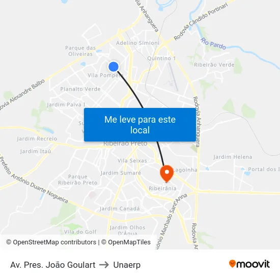 Av. Pres. João Goulart to Unaerp map