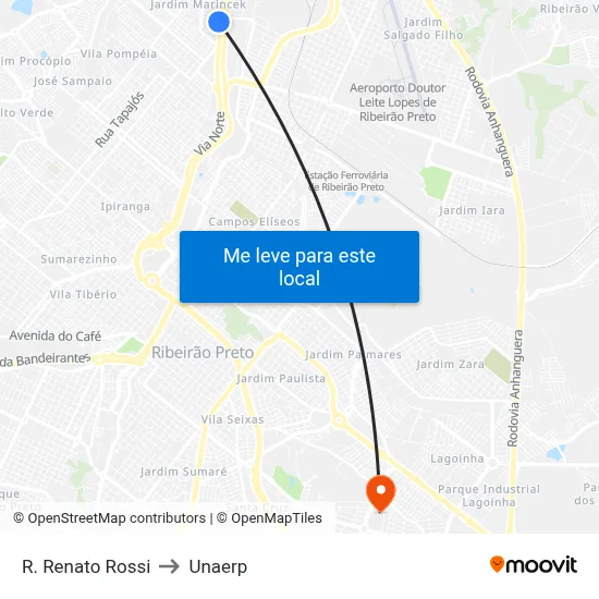 R. Renato Rossi to Unaerp map