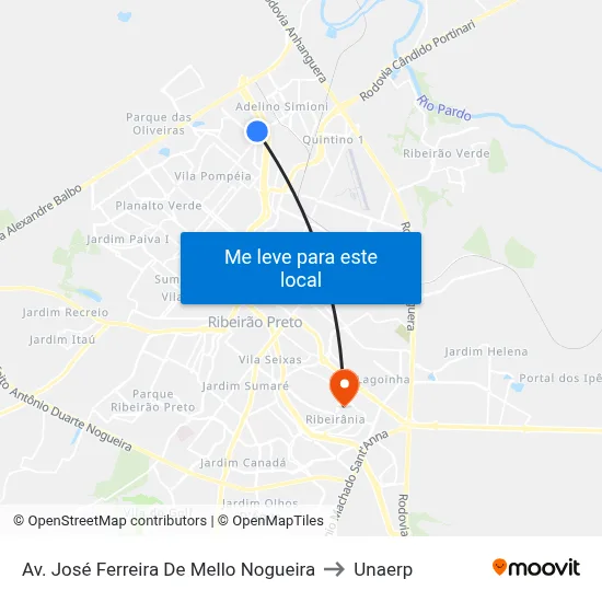 Av. José Ferreira De Mello Nogueira to Unaerp map