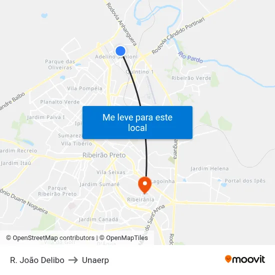 R. João Delibo to Unaerp map