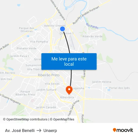 Av. José Benelli to Unaerp map