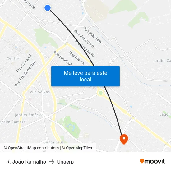 R. João Ramalho to Unaerp map